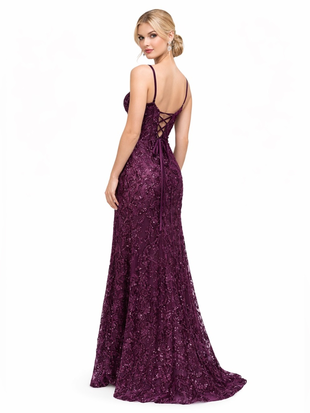 Plum Sequin Formal Gown Size 6 Corset Back Wedding Guest Evening Gala Dress